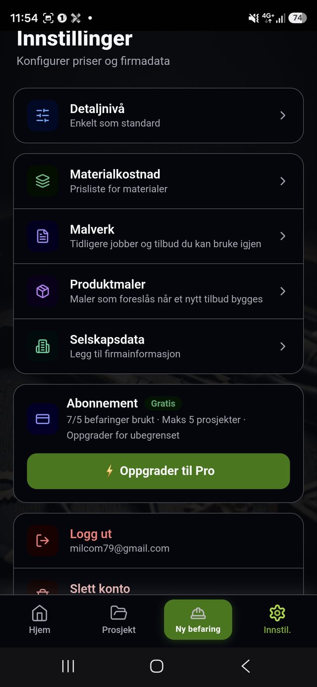 Ny befaring med omfang, bilder og notater