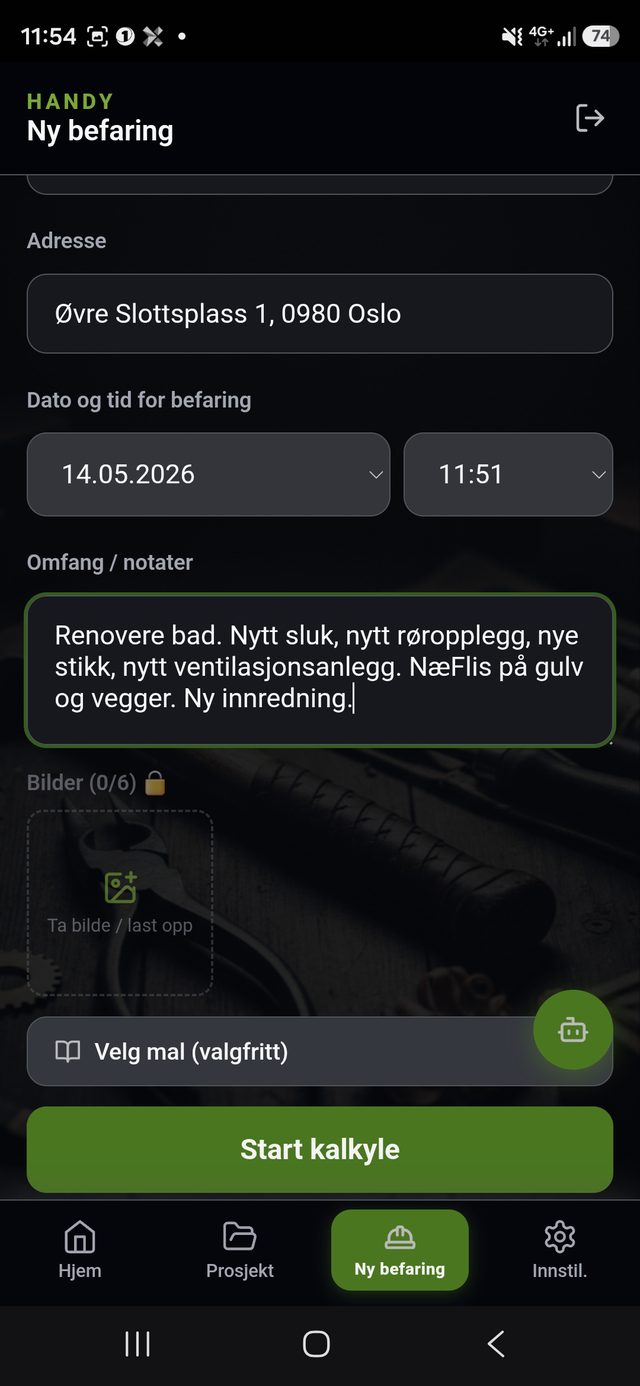 Innstillinger for priser, materialer og firmadata